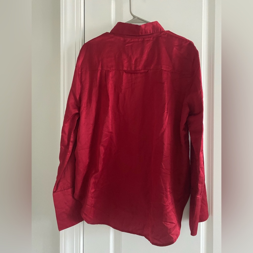 Citizens Of Humanity Silk & Cotton Blouse Vibrant Red Button Up Shirt - Medium - Picture 3 of 9